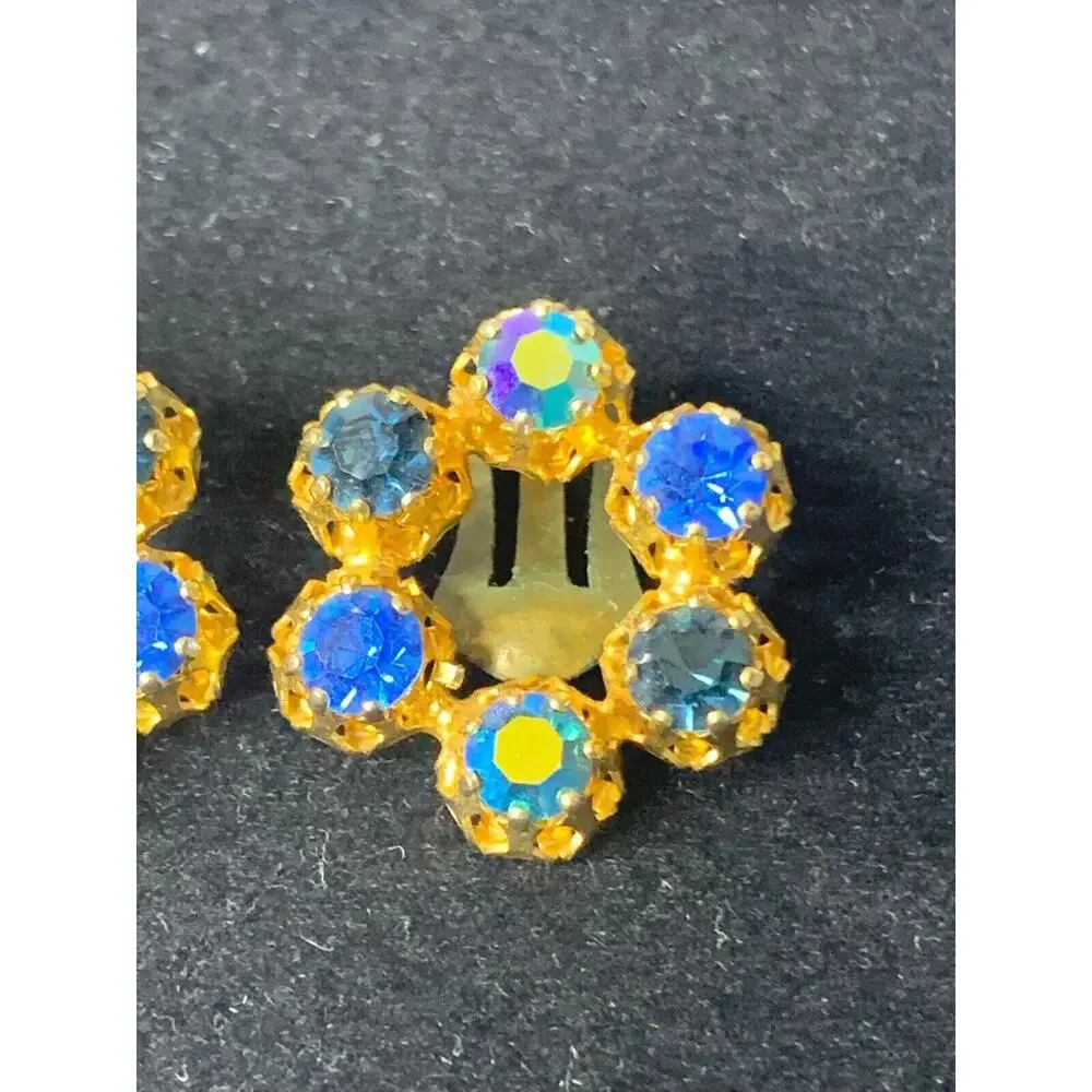 Vintage Clip-On Earrings, Blue & Gold